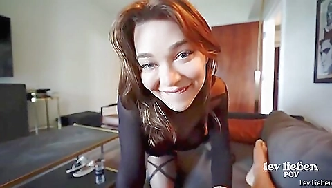 Brunette with huge tits is going to suck and fuck me hard