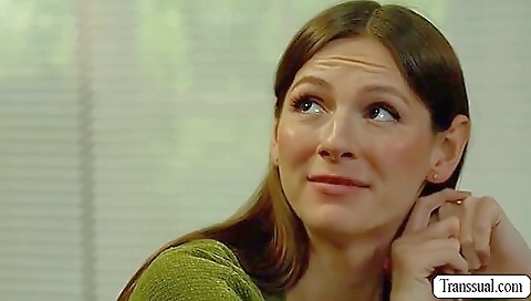 Busty shemale fucked deep in her ass by a guy and a dildo