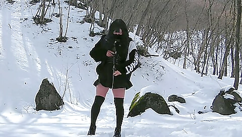 Asian naked in the snow in the mountain in outdoor video