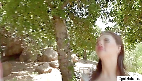 Big ass brunette babe with huge tits sucks and fucks