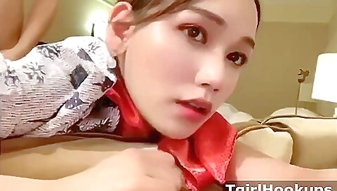 Gorgeous asian maid in stockings and ass is fucked really hard