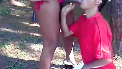 Beautiful brunette ebony is fucked in the outdoor party