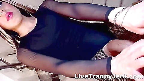 Sexy babe with sexy lingerie is showing off her big cock