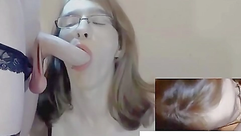 Transsexual brunette has huge black dick in mouth and throat
